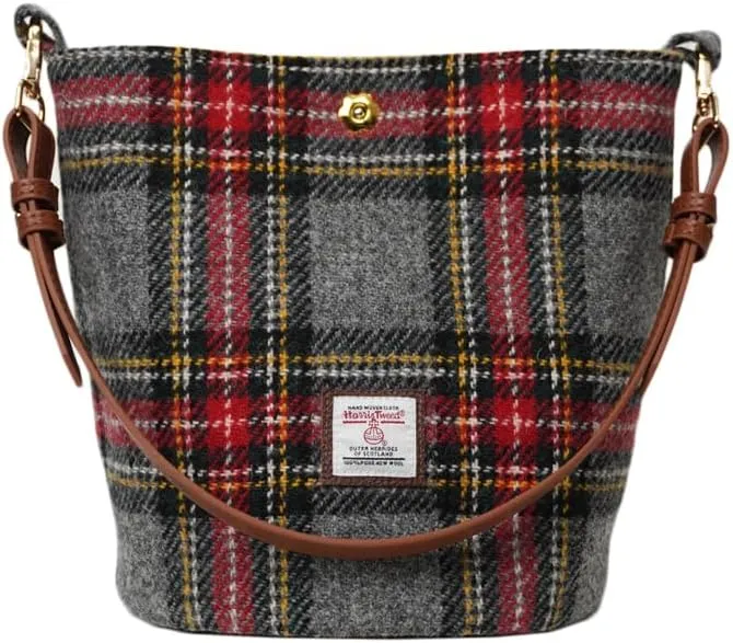 Harris Tweed Bucket Bag Shoulder Bag Handbag for Women with Leather Strap 9.4 x 7 inch * 8.2 inch