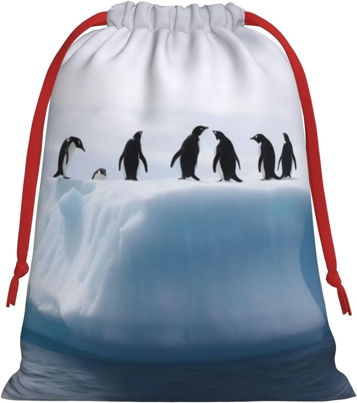 HaxigWcufx Christmas Gift Bag Penguins on the Iceberg Christmas Bags for Christmas Party Supplies Drawstring Bag Party Favors Bags Candy Sack Wrapping Bags for Presents Party