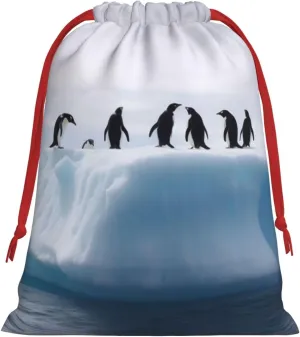 HaxigWcufx Christmas Gift Bag Penguins on the Iceberg Christmas Bags for Christmas Party Supplies Drawstring Bag Party Favors Bags Candy Sack Wrapping Bags for Presents Party