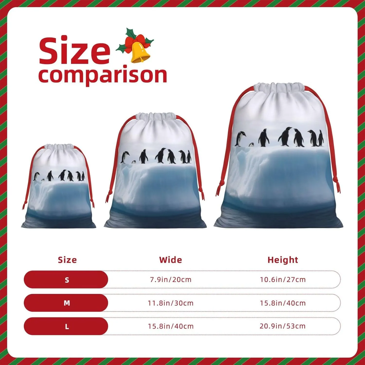HaxigWcufx Christmas Gift Bag Penguins on the Iceberg Christmas Bags for Christmas Party Supplies Drawstring Bag Party Favors Bags Candy Sack Wrapping Bags for Presents Party