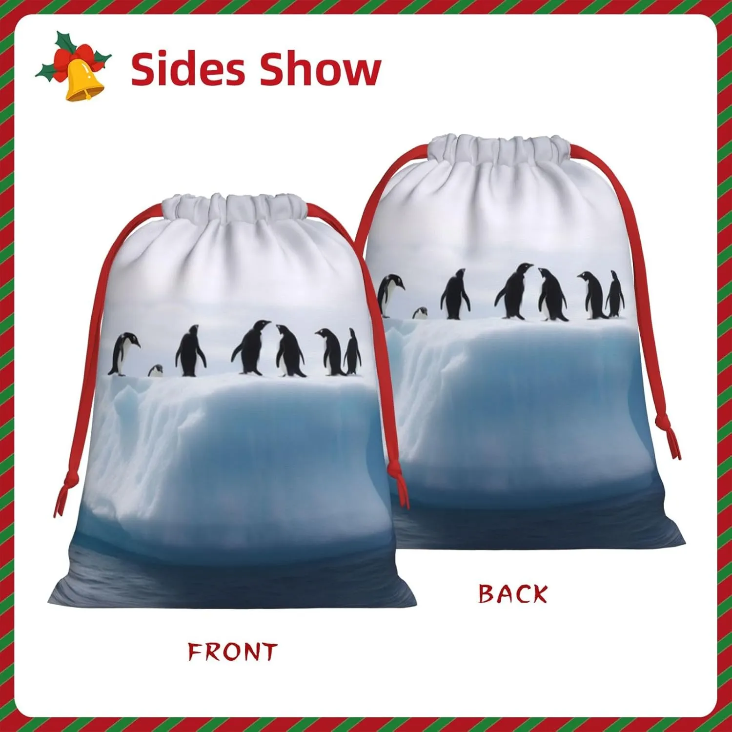 HaxigWcufx Christmas Gift Bag Penguins on the Iceberg Christmas Bags for Christmas Party Supplies Drawstring Bag Party Favors Bags Candy Sack Wrapping Bags for Presents Party