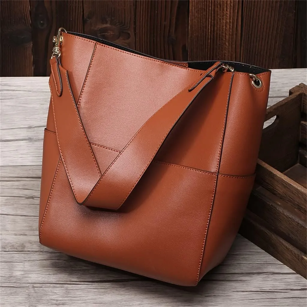 HBJWOV Leather Female Bag Bucket Bag Retro Female Bag Foreign Trade Female Bag Diagonal Span Bag