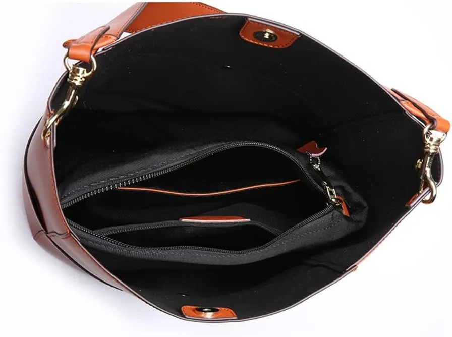 HBJWOV Leather Female Bag Bucket Bag Retro Female Bag Foreign Trade Female Bag Diagonal Span Bag