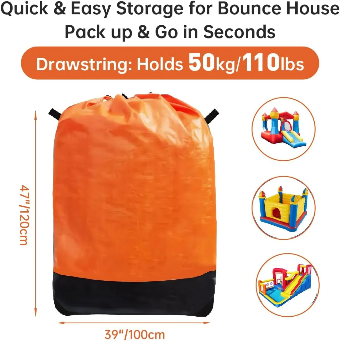 Heavy Duty Water-Resistant Inflatable Bounce House Storage Bag with Drawstring, Flat 39" x 47", for Residential & Commercial Use-Orange