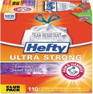 Hefty E84561CT Ultra Strong Scented Tall White Kitchen Bags, 13 gal, White, 330/Carton