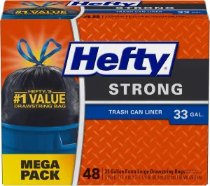 Hefty Strong Large Trash Bags, 33 Gallon, 48 Count (Pack of 3), 144 Total