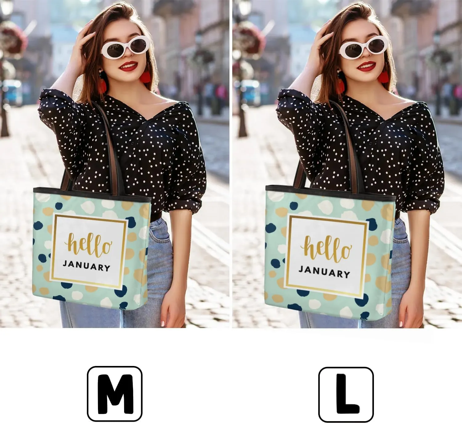 Hello January Dots Tote Bag for Women Womens Handbags Tote Bags for Travel Beach Gym