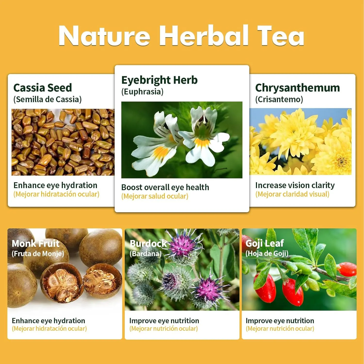 Herbmood Eyebright Herb Eye Health Tea Bags, Eye Bright Tea w/Cassia Seed Extract Supplement for Dry Eye & Sight Care Support, Euphrasia Officinalis para Los Ojos. 30 bags