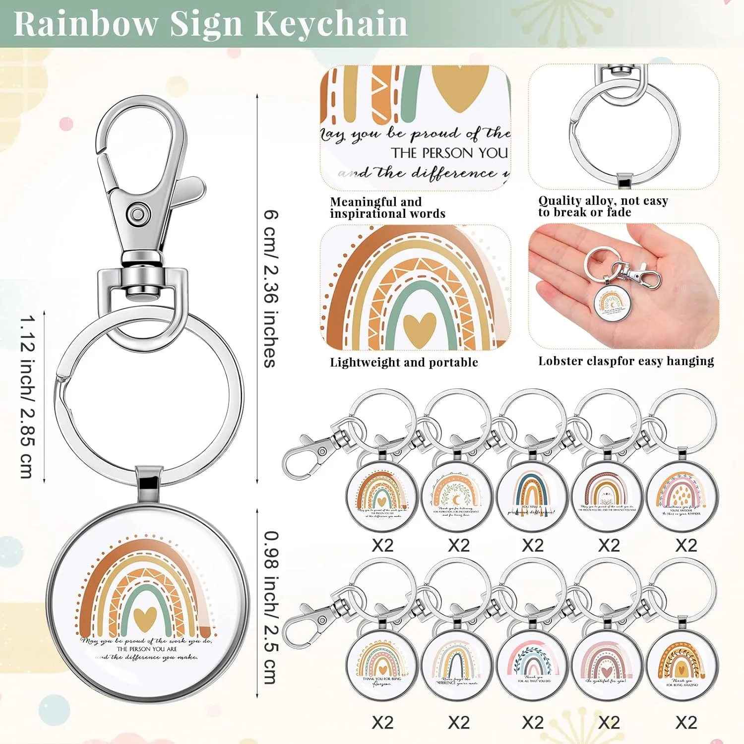 Hillban 40 Pcs Employee Appreciation Gifts Bulk Inspirational Rainbow Cosmetic Bag Canvas Makeup Bag Motivational Keychain for Teacher Student Graduation Birthday Back to School Gift