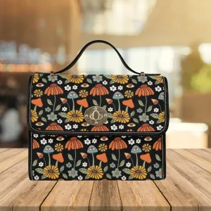 Hippie Mushroom On Black | Canvas Satchel Bag