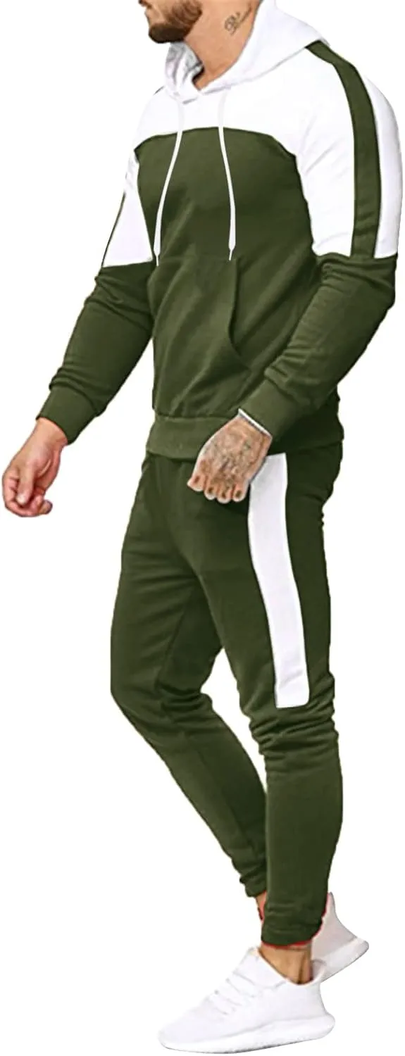 Hombres de 2 Piezas Jogging Set Athletic Tracksuit 2 Piece Sets Colorblock Long Sleeve Hooded Sweatshirts and Sweatpants
