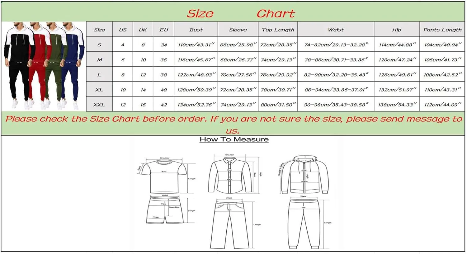Hombres de 2 Piezas Jogging Set Athletic Tracksuit 2 Piece Sets Colorblock Long Sleeve Hooded Sweatshirts and Sweatpants