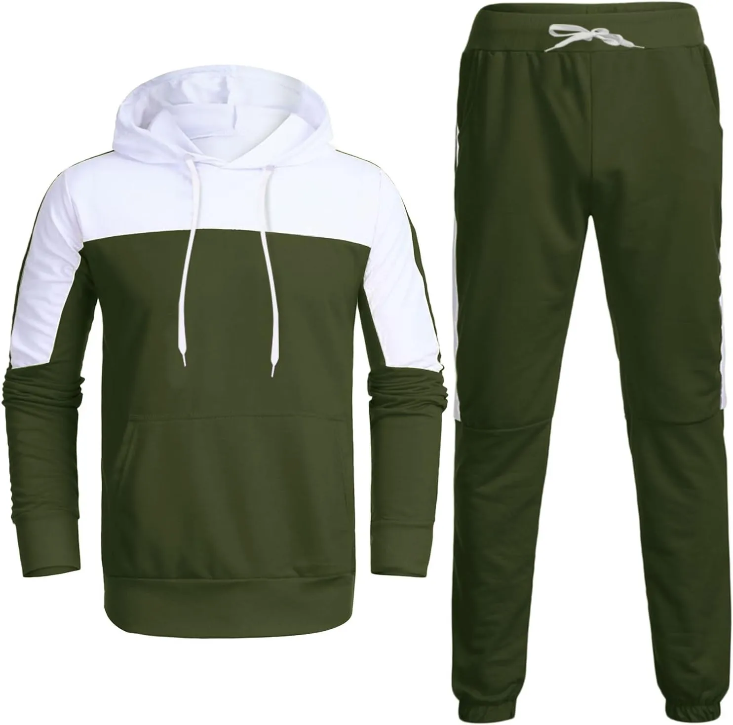 Hombres de 2 Piezas Jogging Set Athletic Tracksuit 2 Piece Sets Colorblock Long Sleeve Hooded Sweatshirts and Sweatpants