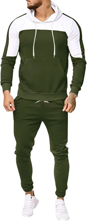 Hombres de 2 Piezas Jogging Set Athletic Tracksuit 2 Piece Sets Colorblock Long Sleeve Hooded Sweatshirts and Sweatpants