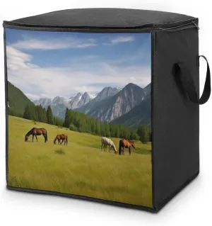 Home Mountain Pasture Grazing Horses Printed Quilt Storage Bag Is Suitable for Storing Large/medium Double Beds, Blankets, Pillows, Blankets, And Bedding