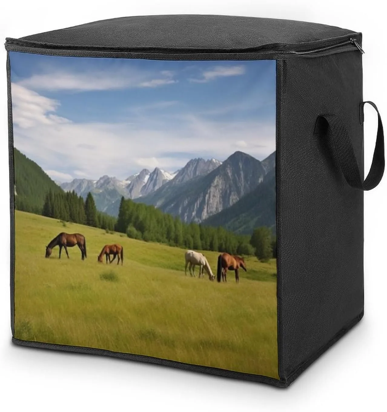 Home Mountain Pasture Grazing Horses Printed Quilt Storage Bag Is Suitable for Storing Large/medium Double Beds, Blankets, Pillows, Blankets, And Bedding