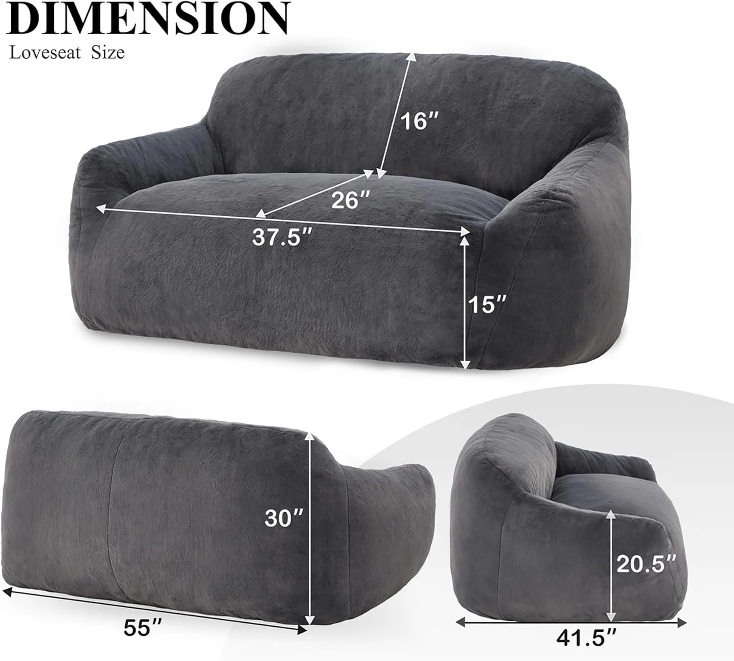 Homguava Oversized Bean Bag Chair for Adults, Giant Bean Bag Sofa,Bean Bag Couch Floor Sofa with Soft Faux Fur Cover & Wide Armrests Big BeanBag Lazy Sofa for Bedroom,Living room,Apartment (Grey Blue)