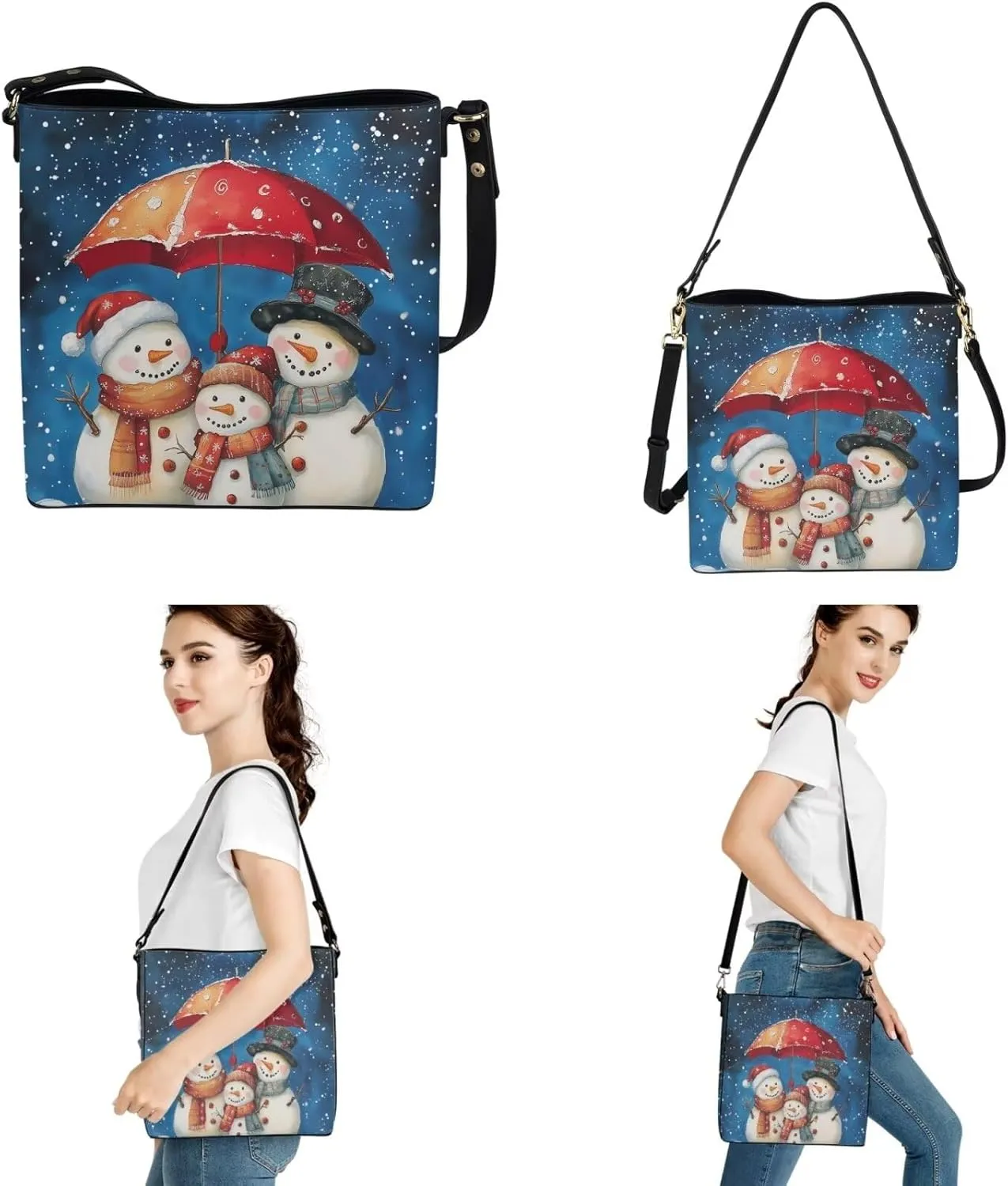 HUGS IDEA Leather Purses and Handbag for Women Bucket Bag with Wrist Wallet 2 Packs