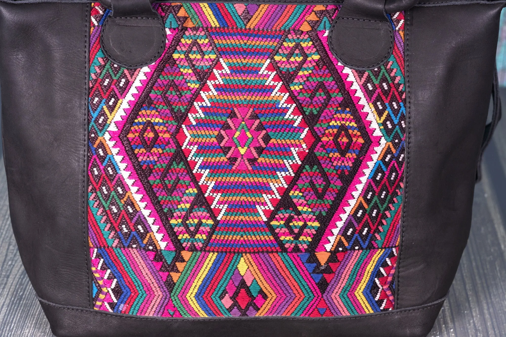 Huipil Day Bag Purse Diaper Bag (medium)  Black Leather
