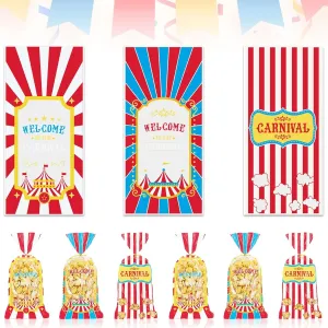 Hying 120 PCS Carnival Circus Cellophane Bags with Twist Ties for Gift, Carnival Cello Bag Birthday Popcorn Candy Bags Festival Popcorn Treat Bags for Cookie Candy Goodies Wrapping Supplies