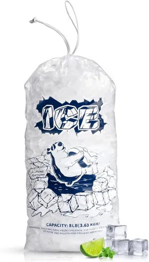 Ice Bags 8lb with Drawstring,100 Pack Plastic Ice Bags for Ice Storage