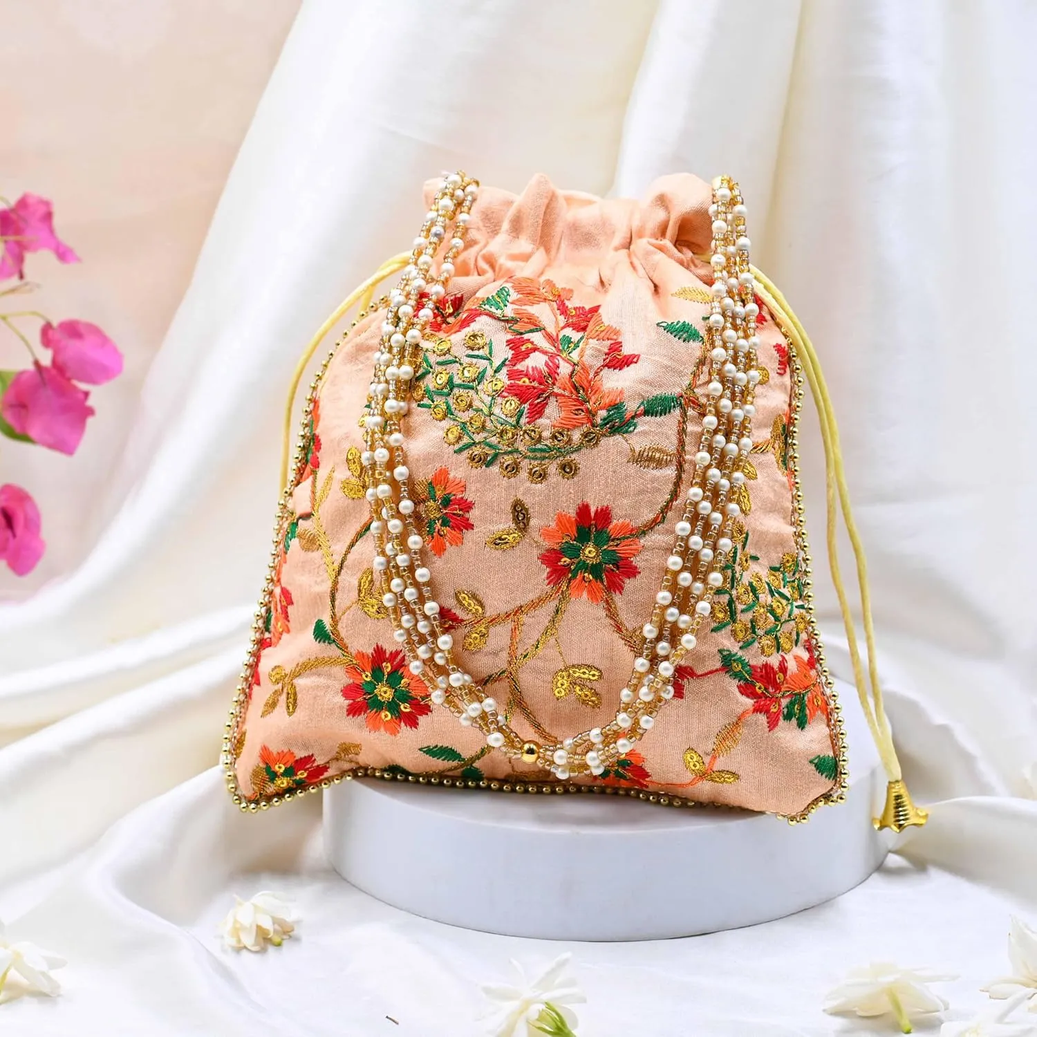 Indian Handmade Potli Bag Women's Embroidered Clutch Purse Pouch Drawstring Bag Wedding Favor Return Gift For Guests