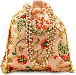 Indian Handmade Potli Bag Women's Embroidered Clutch Purse Pouch Drawstring Bag Wedding Favor Return Gift For Guests