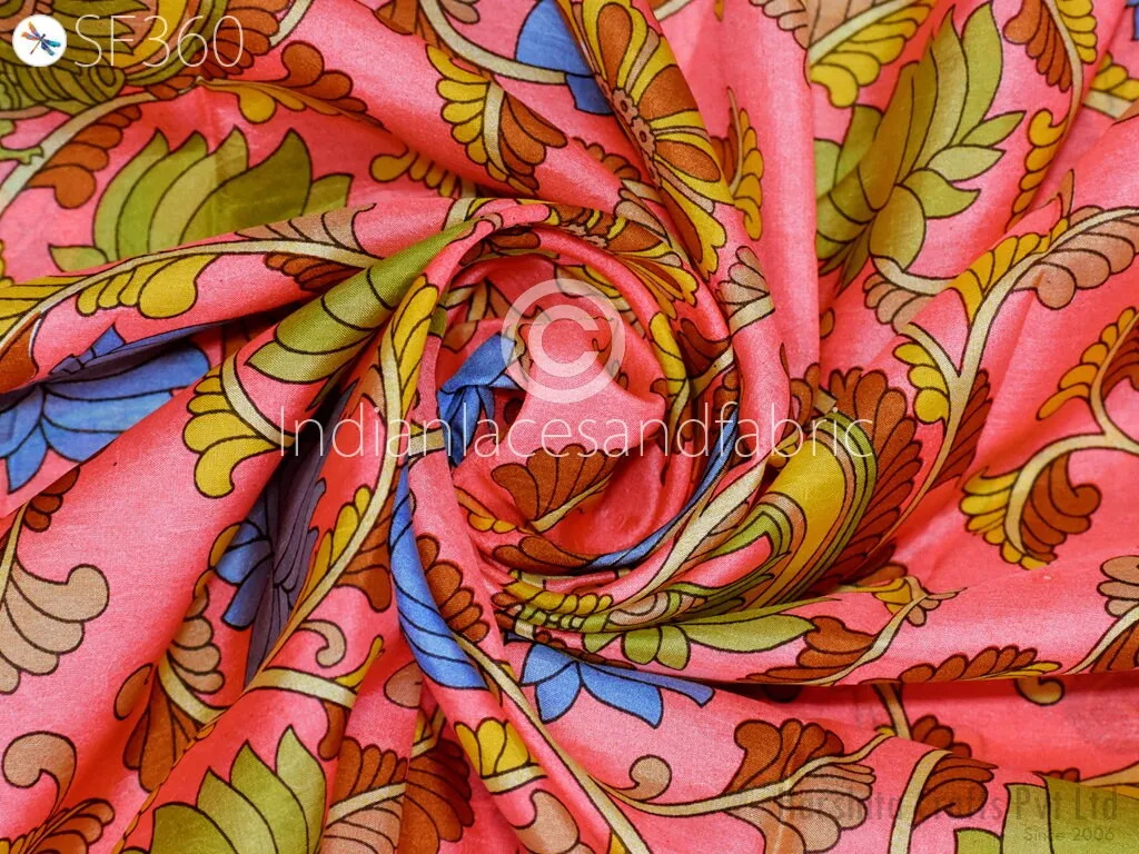 Indian Soft Pure Habotai Silk Fabric by the yard Silk Printed Wedding Dresses Bridesmaid Party Costumes Crafting Sewing Saree Dupatta Scarf