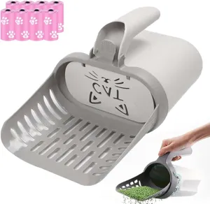 Integrated Cat Litter Scooper with Holder, Kitty Cat Litter Scoop for Litter Box, Large Capacity Cat Scooper Portable Shovel, Cat Litter Shovel with Waste Can and Refill 120 Bags(Integrated B)