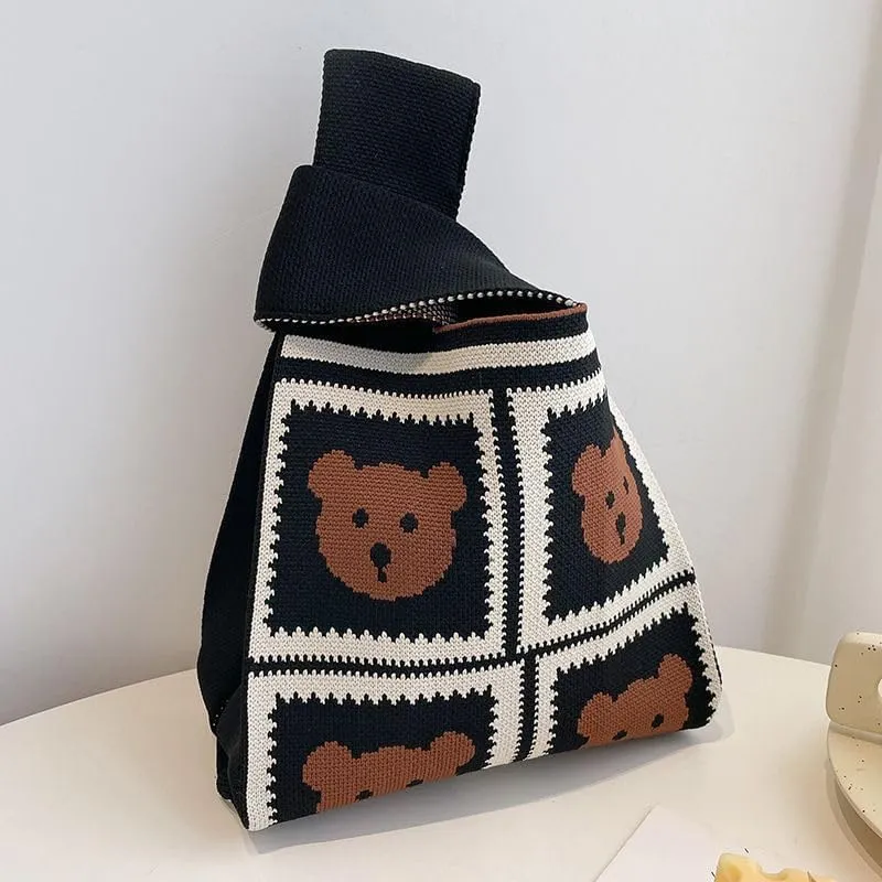Internet celebrity handbag, knitted wool bucket bag, casual Tote bag, bento small square bag