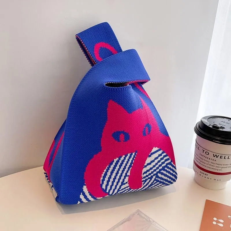 Internet celebrity handbag, knitted wool bucket bag, casual Tote bag, bento small square bag