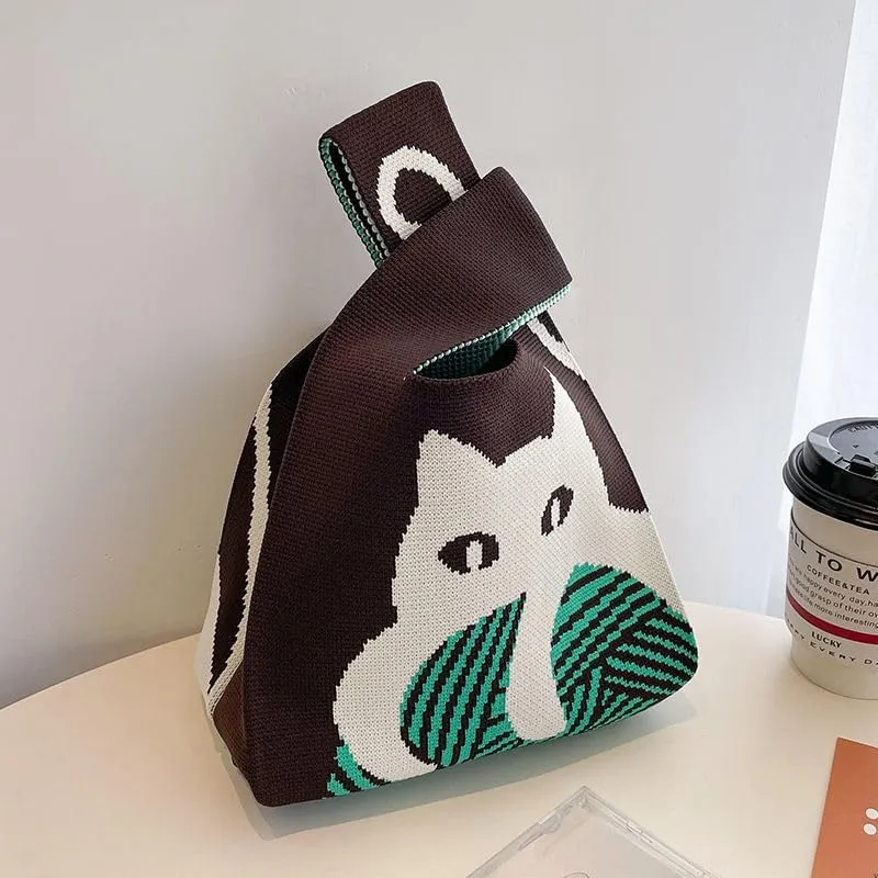 Internet celebrity handbag, knitted wool bucket bag, casual Tote bag, bento small square bag