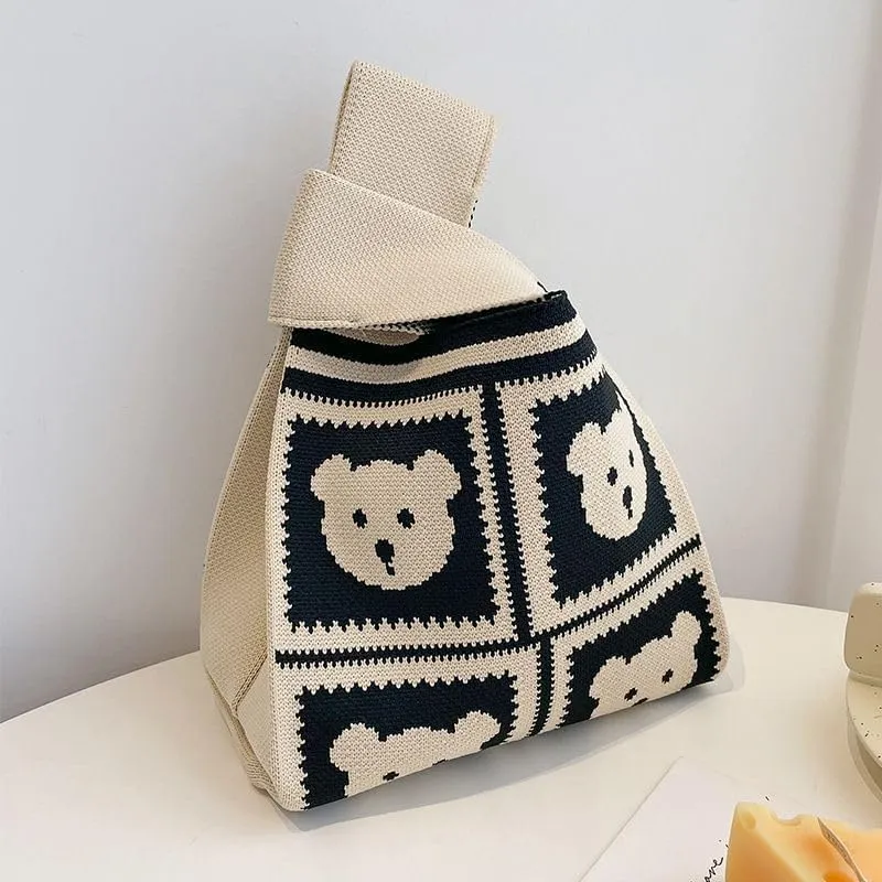 Internet celebrity handbag, knitted wool bucket bag, casual Tote bag, bento small square bag