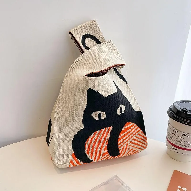 Internet celebrity handbag, knitted wool bucket bag, casual Tote bag, bento small square bag