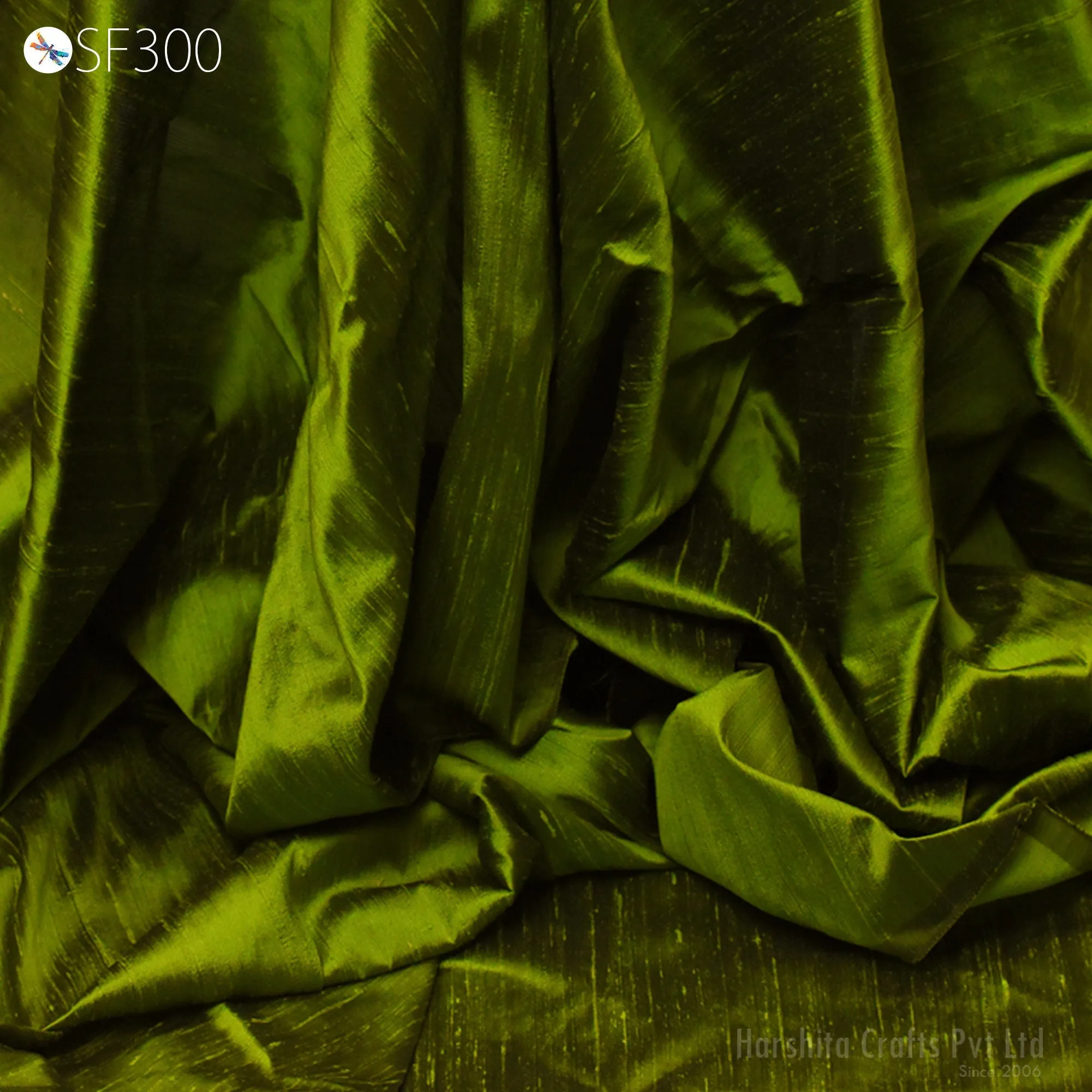 Iridescent Green Black Pure Dupioni Fabric Yardage Wedding Bridesmaid Dresses Indian Raw Silk Dupion DIY Crafting Sewing Upholstery Drapery