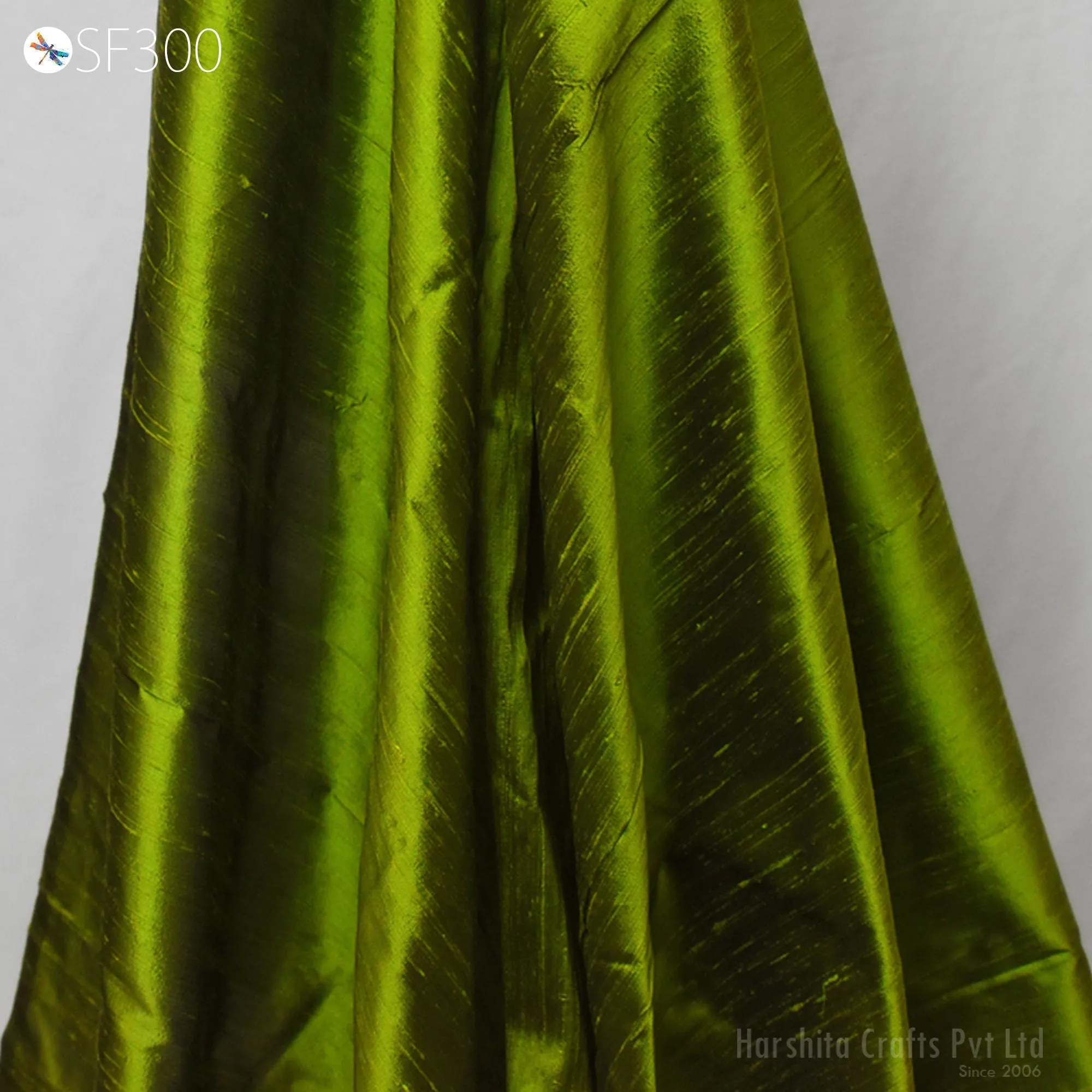 Iridescent Green Black Pure Dupioni Fabric Yardage Wedding Bridesmaid Dresses Indian Raw Silk Dupion DIY Crafting Sewing Upholstery Drapery
