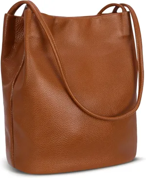 Iswee Genuine Leather Tote Bucket Bags Hobo Shoulder Bags Purse and Handbags for Women Trendy