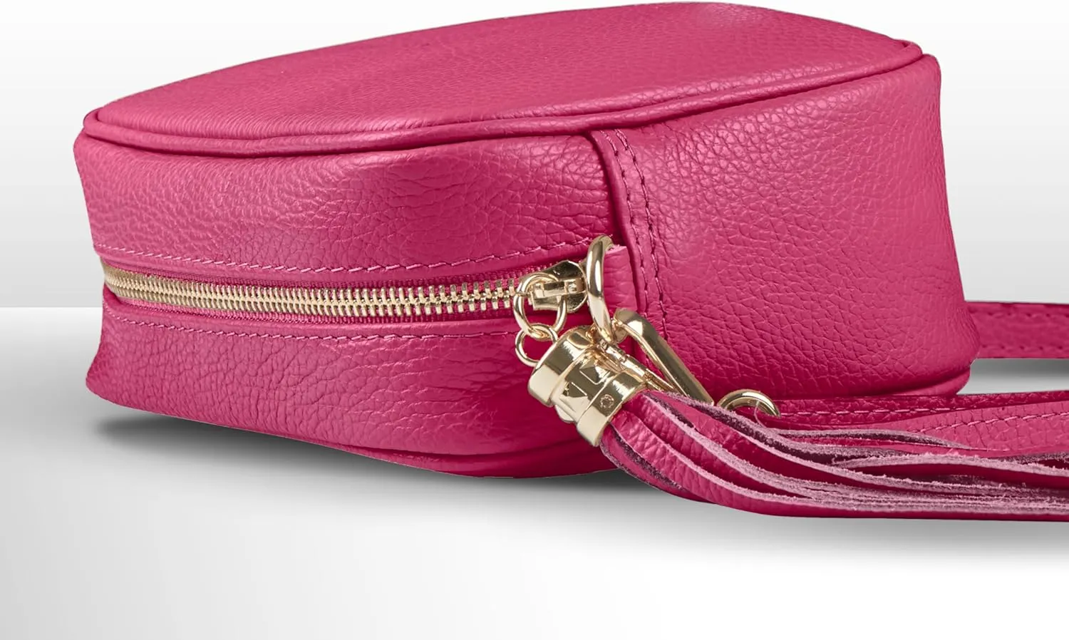 Italian Genuine Calf Leather Crossbody Bag for Women with Zip Strap Tassel | Small Camera Purse Shoulder Handbag Pocketbook