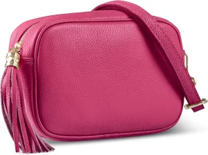 Italian Genuine Calf Leather Crossbody Bag for Women with Zip Strap Tassel | Small Camera Purse Shoulder Handbag Pocketbook