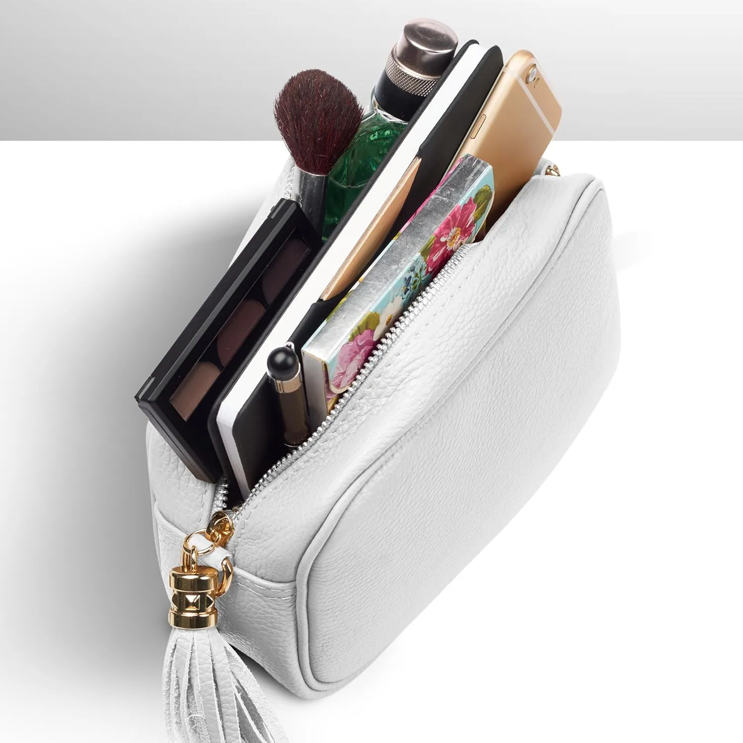 Italian Genuine Calf Leather Crossbody Bag for Women with Zip Strap Tassel | Small Camera Purse Shoulder Handbag Pocketbook