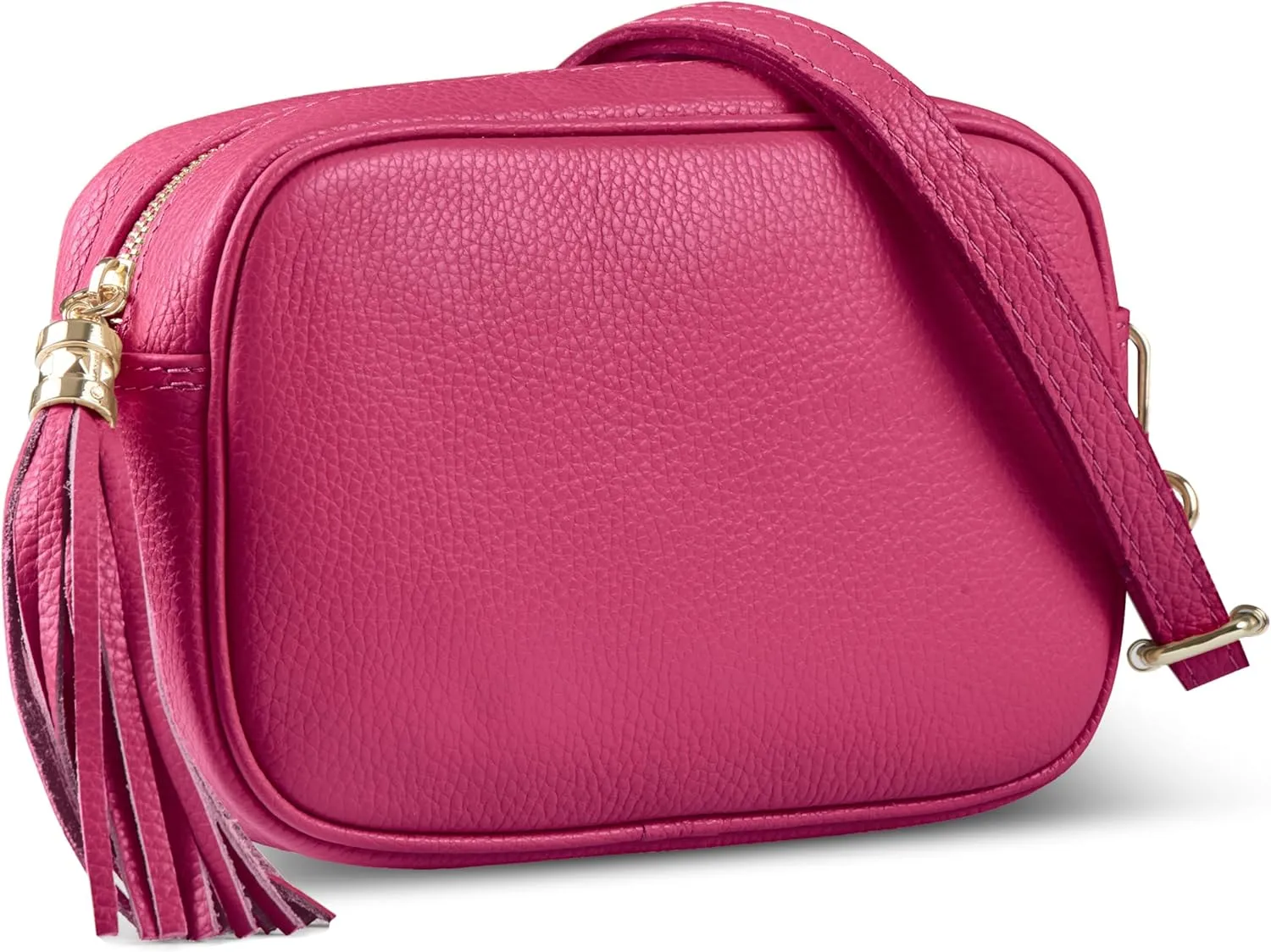 Italian Genuine Calf Leather Crossbody Bag for Women with Zip Strap Tassel | Small Camera Purse Shoulder Handbag Pocketbook