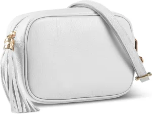 Italian Genuine Calf Leather Crossbody Bag for Women with Zip Strap Tassel | Small Camera Purse Shoulder Handbag Pocketbook
