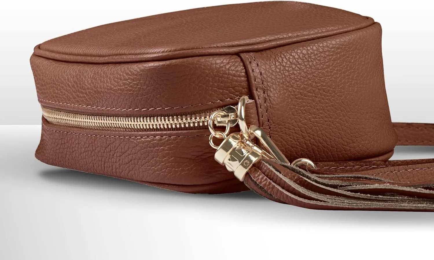Italian Genuine Calf Leather Crossbody Bag for Women with Zip Strap Tassel | Small Camera Purse Shoulder Handbag Pocketbook