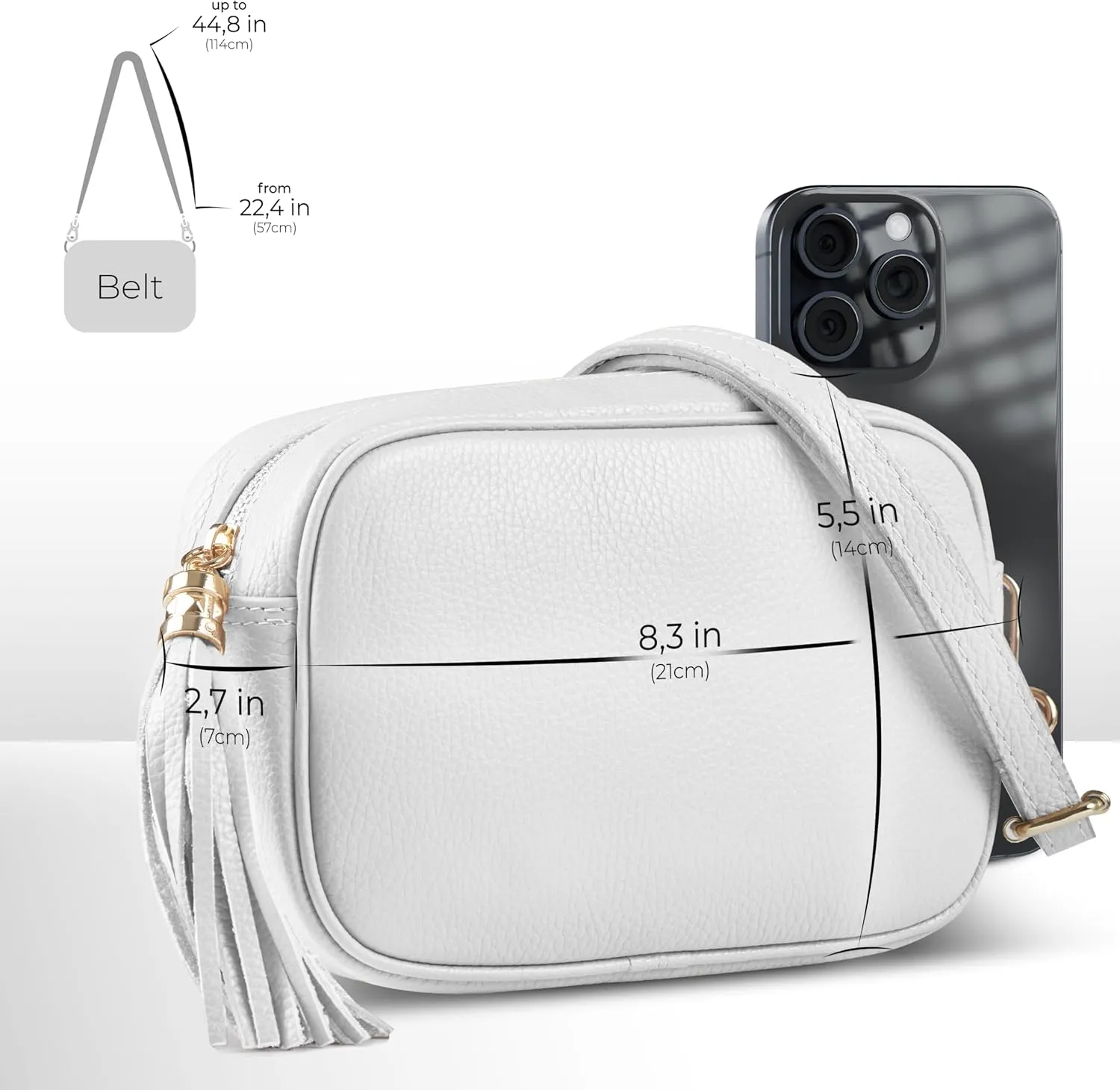 Italian Genuine Calf Leather Crossbody Bag for Women with Zip Strap Tassel | Small Camera Purse Shoulder Handbag Pocketbook