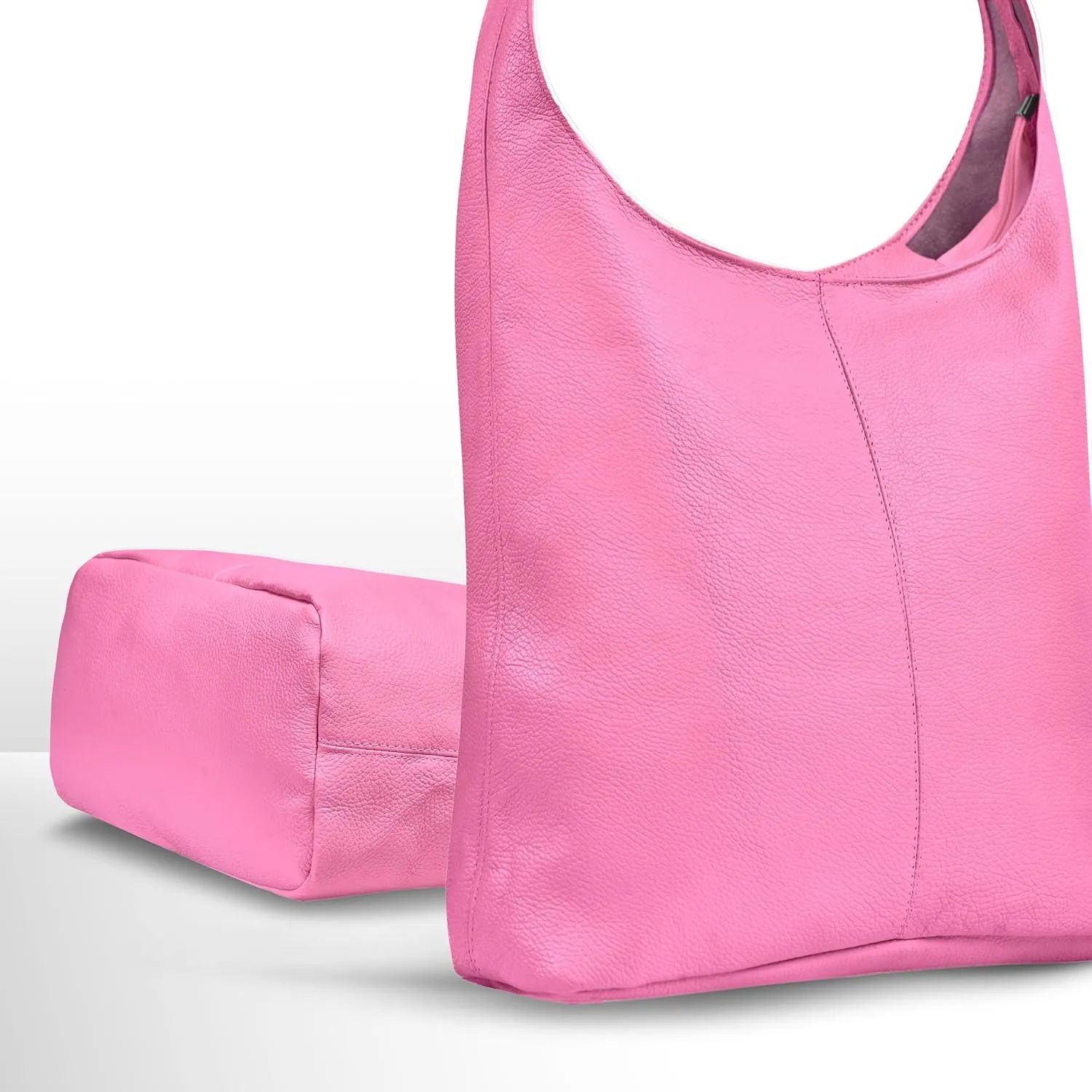 Italian Genuine Calf Leather Hobo Bag for Women with Zipper | Large Soft Slouchy Unlined Shoulder Handbag Tote Bucket Purse