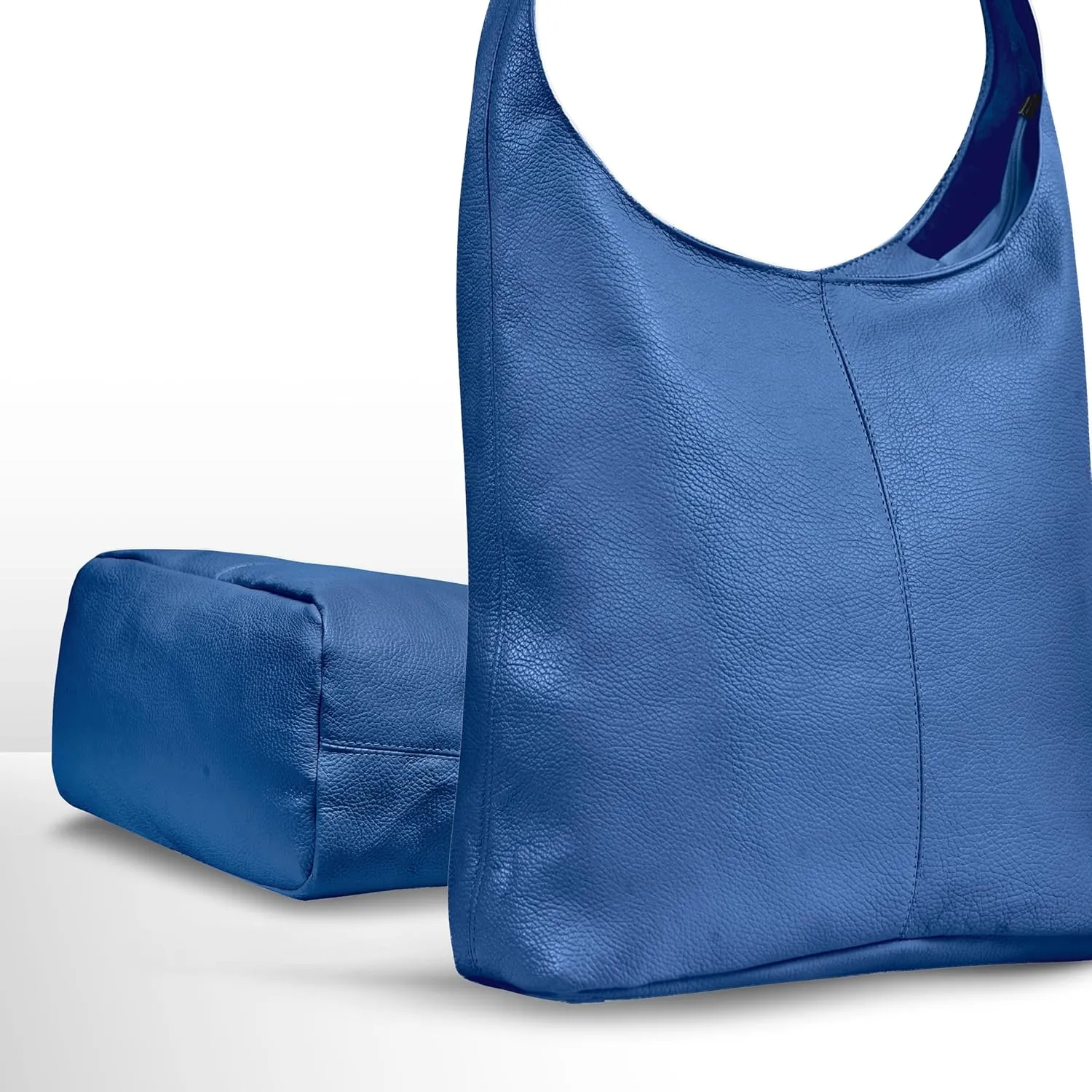 Italian Genuine Calf Leather Hobo Bag for Women with Zipper | Large Soft Slouchy Unlined Shoulder Handbag Tote Bucket Purse