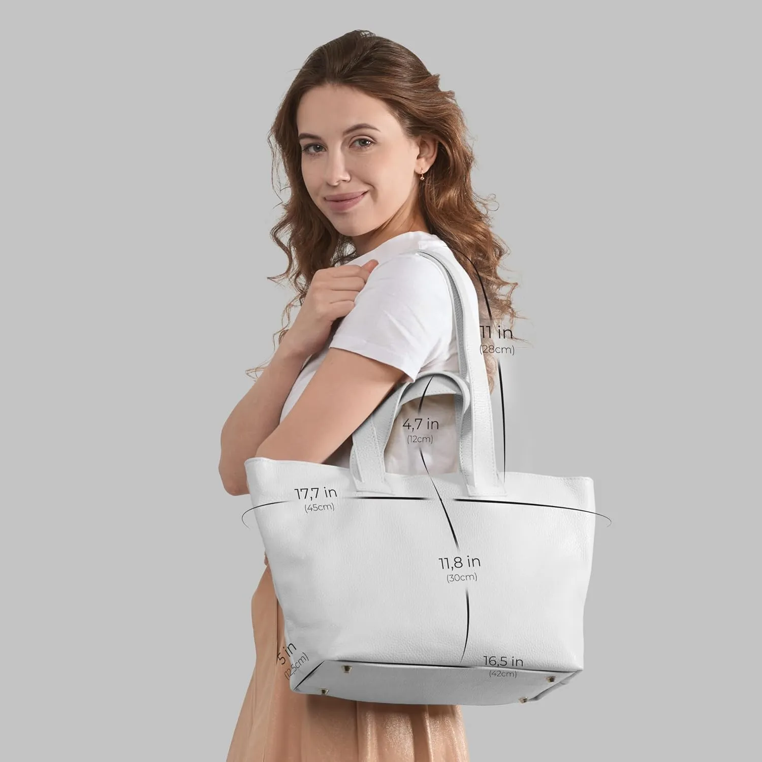 Italian Genuine Calf Leather Tote Satchel Bag for Women with Zipper & Double Straps | Wide Large Work Laptop Shoulder Handbag