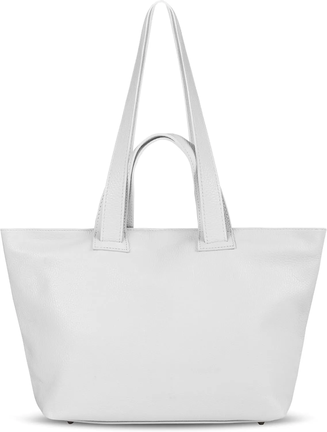 Italian Genuine Calf Leather Tote Satchel Bag for Women with Zipper & Double Straps | Wide Large Work Laptop Shoulder Handbag