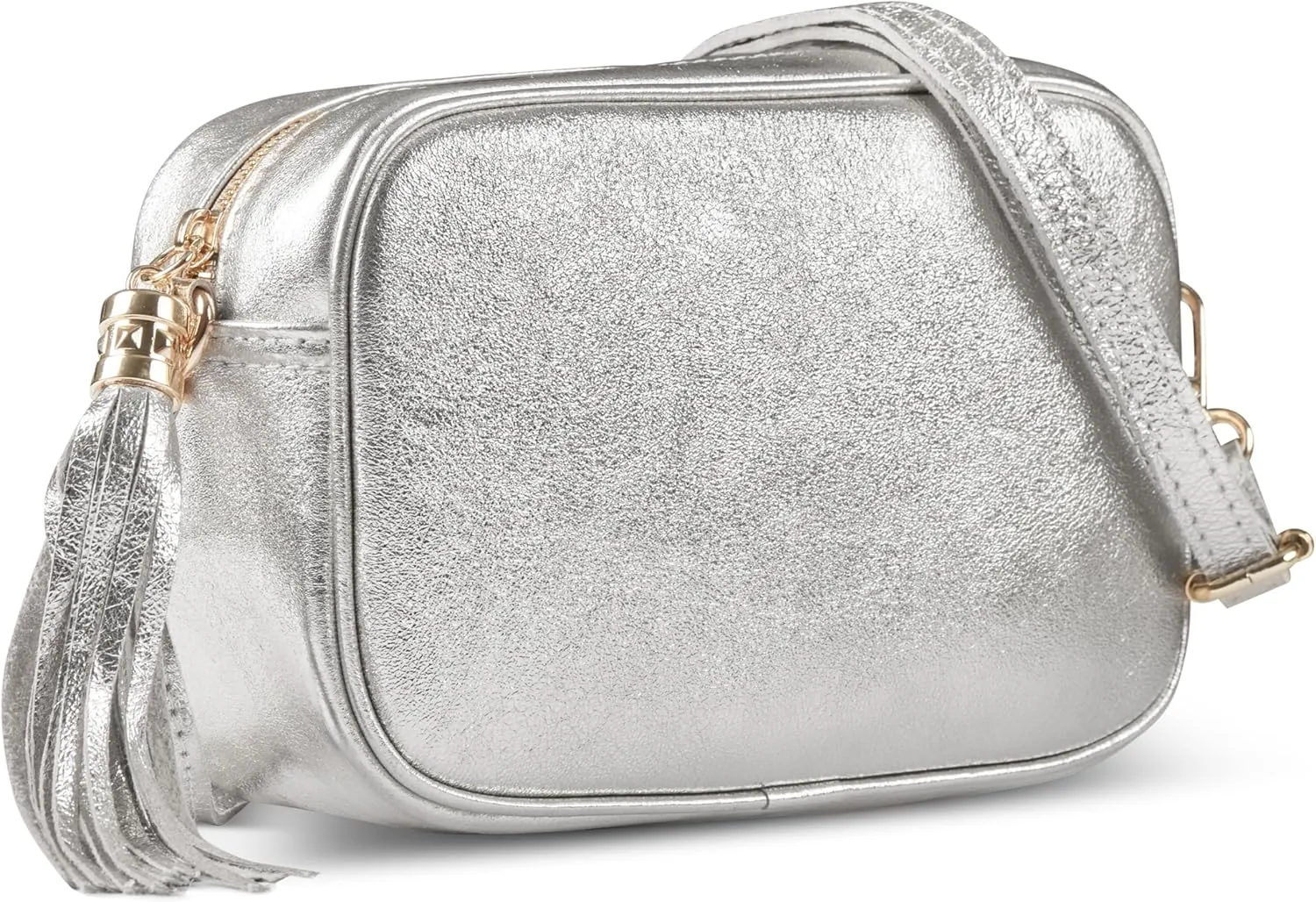 Italian Genuine Metallic Suede Leather Crossbody Bag for Women with Tassel | Small Camera Purse Shoulder Handbag Pocketbook