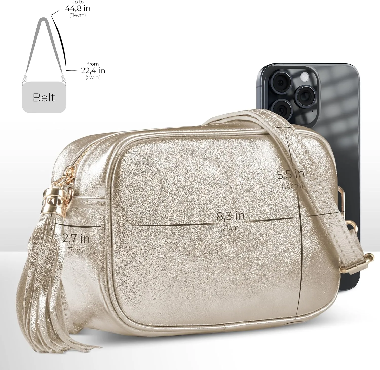 Italian Genuine Metallic Suede Leather Crossbody Bag for Women with Tassel | Small Camera Purse Shoulder Handbag Pocketbook